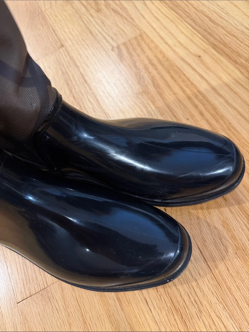100% Authentic Burberry Rubber Plaid Tall Rain Boots